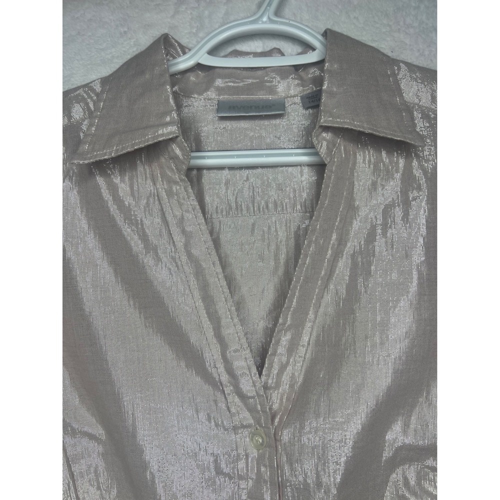 Avenue Womens 14/16 Metallic Shimmer Button Down Shirt Champagne Gold Top - Picture 5 of 8